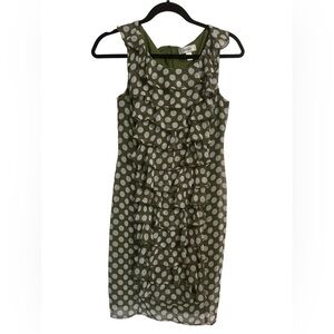 Dressbarn Polka Dot Shift Dress Size 4 Green White Ruffle Front